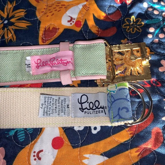 2 LILLY PULITZER BELTS MEDIUM PINK GREEN COTTON RARE DAISY BUCKLE HARD TO FIND - Picture 3 of 4